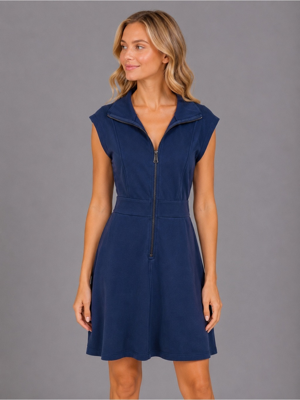 Ariella Navy Blue Scuba Dress Zip Up Golf Active Mini Sleeveless Preppy Size M